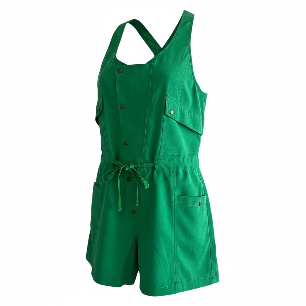 Elevenses Green Drawstring Overall Shorts Romper Women’s Size Large